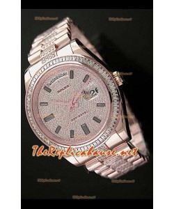 Rolex Daydate II Reloj Suizo - 41MM en Oro Rosa y Diamantes cuadrados en Bisel 