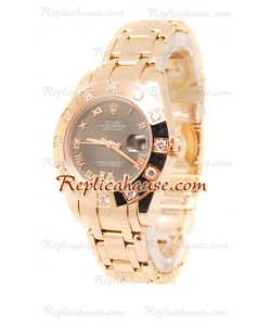 Datejust Rolex Reloj de imitación Japonés en Oro Rosa y Dial Marrón - 34MM