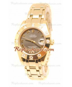 Datejust Rolex Reloj de imitación Japonés en Oro Rosa y Dial Gris - 34MM