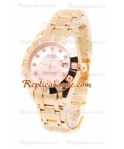 Pearlmaster Datejust Rolex Reloj Japonés en Oro Rosa con Dial Rosa Perlado - 34MM