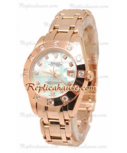 Pearlmaster Datejust Rolex Reloj Japonés en Oro Rosa con Dial Verde Perlado- 34MM