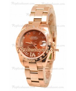 Datejust Rolex Reloj Suizo en Oro Rosa y Dial Marrón - 36MM
