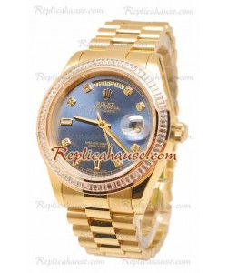 Rolex Day Date II Dial Azul Gold Reloj Bisel de diamantes 43MM
