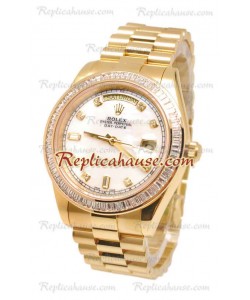 Rolex Day Date II Dial Blanco Gold Reloj Bisel de diamantes in 43MM
