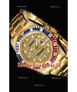 Rolex GMT Masters II Iced out Reloj Suizo Caja 904L en Oro Amarillo