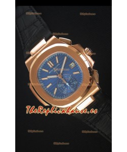 Patek Philippe Nautilus 5980 Cronógrafo en Oro Rosado Dial Azul - Reloj Replica Espejo 1:1