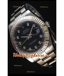 Rolex Datejust II 41MM Reloj Replica Suizo con Movimiento Cal.3136 Dial en color Negro, Marcadores de Hora en Diamantes