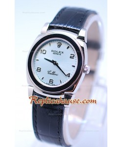 Rolex Celleni Cestello Reloj Suizo Señoras Esfera Plata y Correa Azul